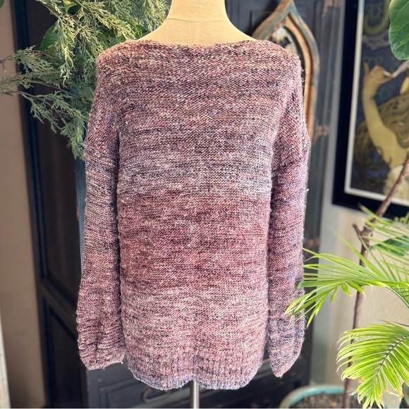 American Eagle soft oversized heathered mauve cozy sweater boat neck - Picture 8 of 14